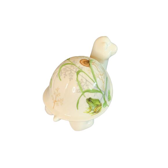 Vintage turtle Porcelain figurine cream green tortoise Animal Floral Flowers - Picture 4 of 9